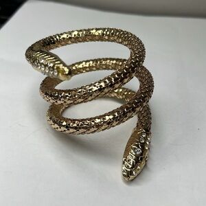 Goldtone Mesh Goldcoil Snake with Crystal Eyes and Tail Bracelet